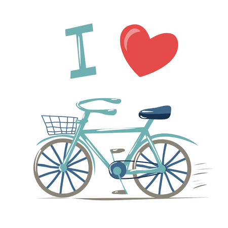 I love my bike. Cute hipster typography vector poster with hand drawn bicycle and hand lettering text. Excellent choice for postcard, greeting card, poster, t-shirt print, web illustration etc.のイラスト素材