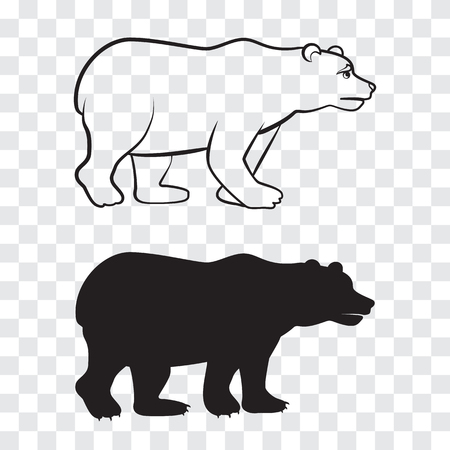 Vector illustration of big walking bear. Outline and cutout variants isolated on transparent background.のイラスト素材