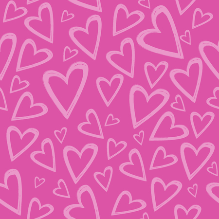 Romantic seamless pattern with hand drawn hearts on a pink background . Best choice for wedding or Valentine Day greeting cards and invitation, textile, print, wallpaper, background or wrapping paper.のイラスト素材