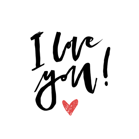 I love you. Hand-lettering typography quote. Modern calligraphy, grunge texture. Hand-written vector illustration. T-shirt and Valentine's day card design.のイラスト素材