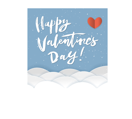 Hand-lettering modern calligraphy quote "Happy Valentine's Day!" Hand-written greeting card in papercut design. Rich grunge texture. Vector illustration.のイラスト素材