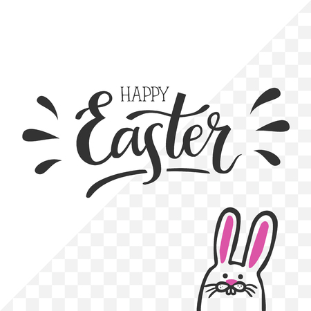 Happy Easter. Hand-lettering typography poster with modern brush calligraphy and cute hand-drawn easter bunny. Vector illustration on isolated background. For photo overlays, greeting cards etc.のイラスト素材