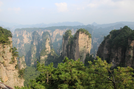 View from Mount Huangshizhai Zhangjiajie in Hunan Province, Chinaの写真素材