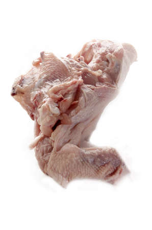 fresh chicken carcass isolated on white backgroundの写真素材