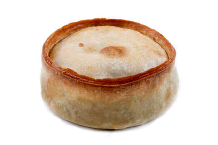 freshly baked scotch pie isolated on white backgroundの写真素材