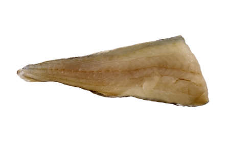 white fish fillet with the skin inside, isolated on whiteの写真素材