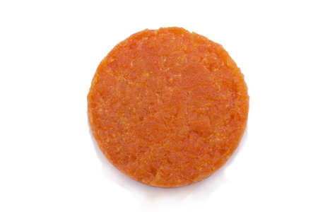 cooked and mashed carrot, isolated on white backgroundの写真素材