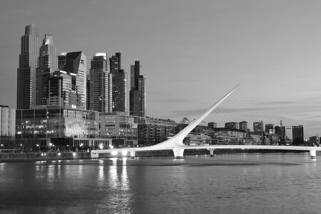 Buenos Aires - December 2, 2015: Night view of Puerto Madero, Buenos Aires, Argentina. Clear blue sky, on Buenos Aires, Argentina.のeditorial素材