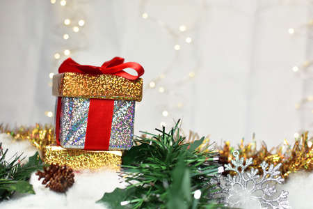 Cute kitten on christmas decorationの写真素材