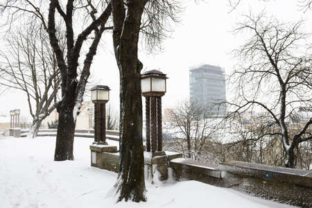A winter view from Zagreb upper town towards the skyscraper on the main square.のeditorial素材