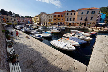 Veli Losinj, Croatia - September 19, 2015: BA wide angle view of the port of Veli Losinj, Croatia, a popular tourist destination.のeditorial素材
