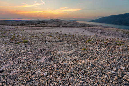 A land formation in the shape of an isosceles triangle on Pag island, Croatia. Rock inside the formation are different from the surroundings, and it is believed to be a site of a UFO landing.の写真素材
