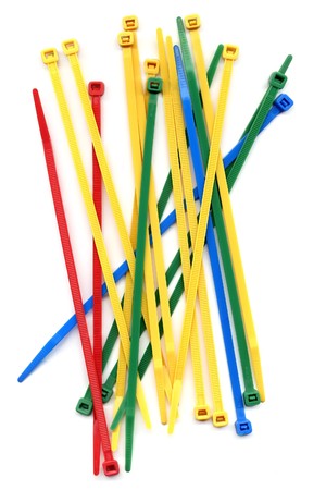 Brightly colored tie wraps isolated on a white background.