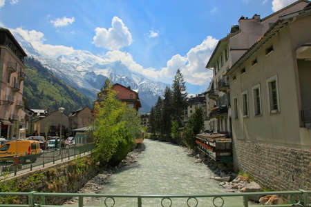View on the Mont Blanc massif and glacier from Chamonix.In the spring of 2011. April.23 CHAMONIX MONT BLANC, FRANCE / EUROPEのeditorial素材