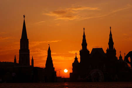 Moscow, Russia, RED SQUARE, Sundown, Sun, Silhouettesの写真素材