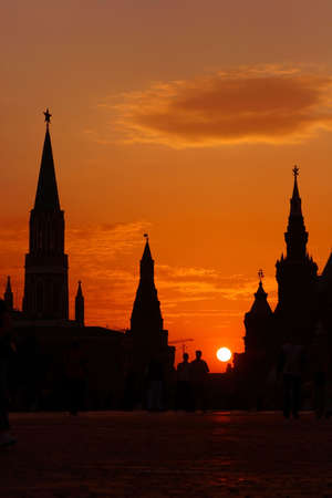 Moscow, Russia, RED SQUARE, Sundown, Sun, Silhouettes