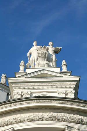 Vintage, Architectral Superstructure of the Building 30's, Sculptural Composition on Background Blue Skyの写真素材