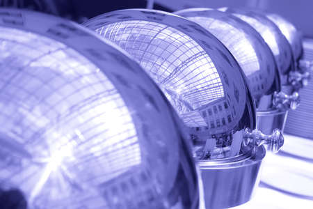 abstraction, row of the blue metallic spheres with reflectionsの写真素材