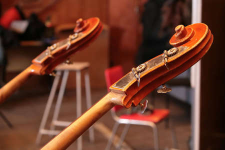 Vintage, music instruments, fragment of the old bass violの写真素材