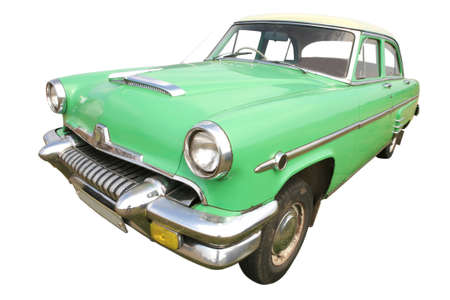 light-green american retro car 50's on white background, vintageの写真素材