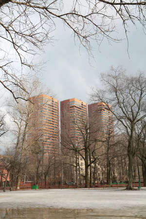 three high-rise buildings visible from park Dubkiの写真素材