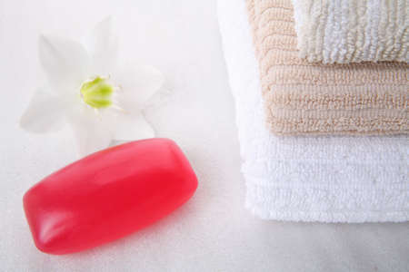 still-life with red soap, aroma and freshnessの写真素材