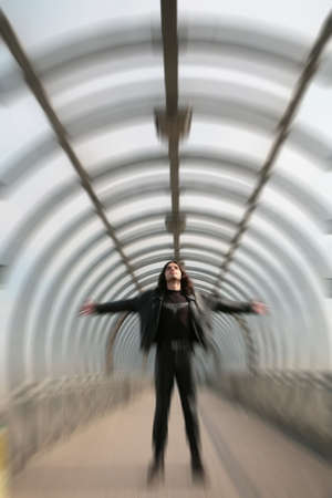 young man displacement in space and timeの写真素材