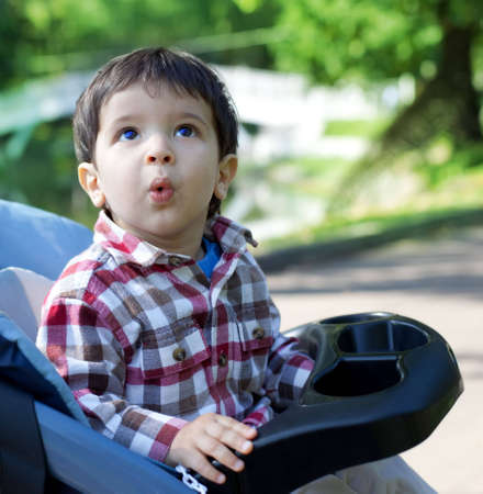 little boy in the quilted shirtの写真素材