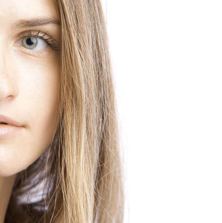 part of the pretty woman face on white backgroundの写真素材