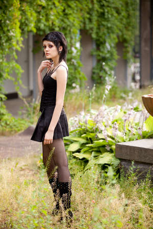 portrait of the young brunette girl in gothic styleの写真素材