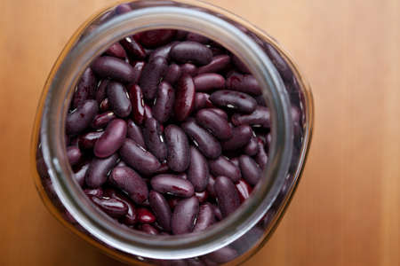 red beans  in a round pot, top view, texture
