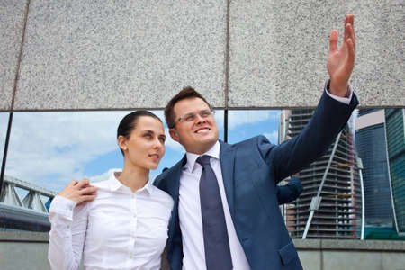 Successful business couple near the business centerの写真素材