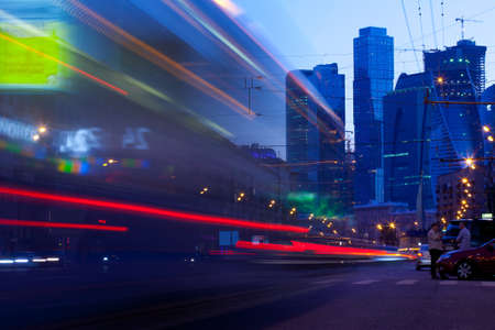 Russia - May-22  Moscow city night landscape with a bridge over the river, 22 05 2014, editorial use...