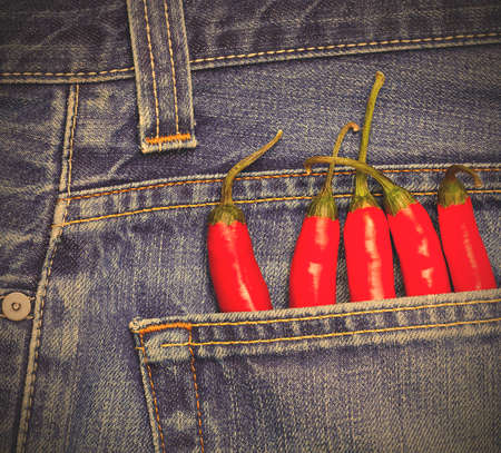 red hot chili peppers in a jeans pocket.