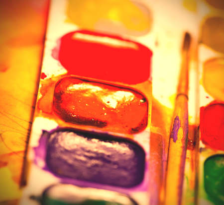 aquarelle paints with brush, shallow depth of field. の写真素材