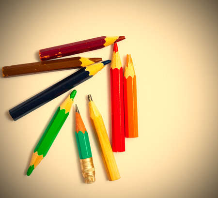 several vintage pencils on a white background, close-up.の写真素材