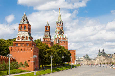 Moscow, Russia, Red Square, GUM and Kremlin towers at summer day