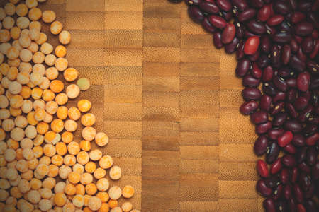 a variety of colorful bean and pea - top view.