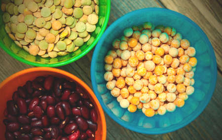 pea, lentil and bean, top view. close up.の写真素材