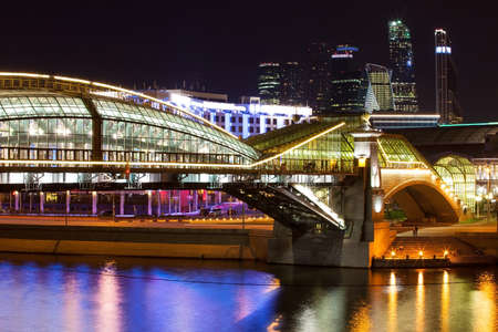 part of Bogdan Khmelnitsky bridge over Moscow-river at night.の写真素材