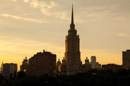 sunset cityscape with tower, Moscow, Russiaの写真素材