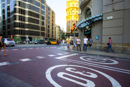 Barcelona, Catalonia, Spain - June 13, 2013: evening at the crossroads placa de l'Angel