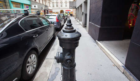 Vienna, Austria, June 26, 2013: cityscape with black fire hydrant in the center of the old townのeditorial素材