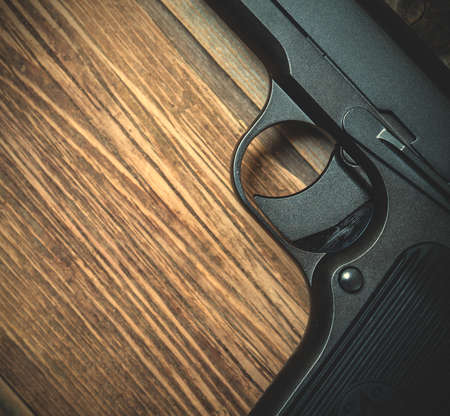 Vintage Soviet Russian handgun. part of. close up. instagram image filter retro styleの写真素材