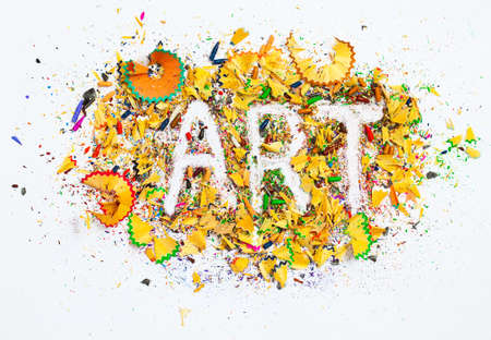 art word on shavings backgroundの写真素材