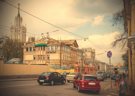 Moscow, Russia, April 29, 2015: Verhniaya Radishchevskaya Street at spring day. Old district of Cityのeditorial素材