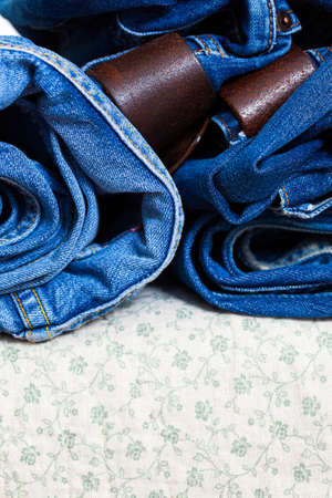 folded blue jeans with copy spaceの写真素材