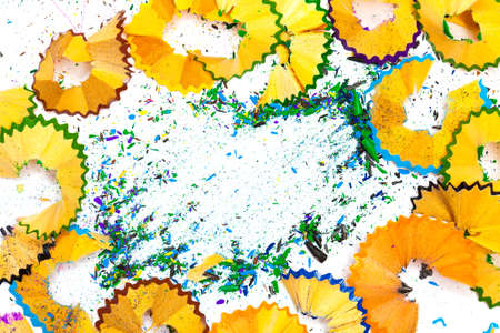 still life with colored pencil shavings and copy space, still lifeの写真素材