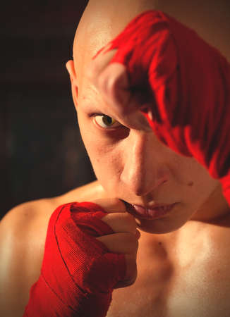 Portrait of a boxer with an animal eye. instagram image retro style