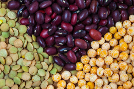 lentil, pea and bean background, close up